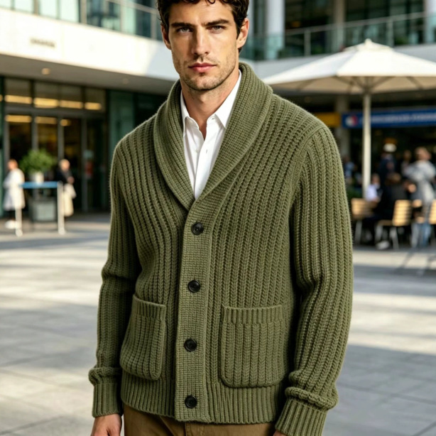 New Mens Striped Knitted Cardigan Jacket