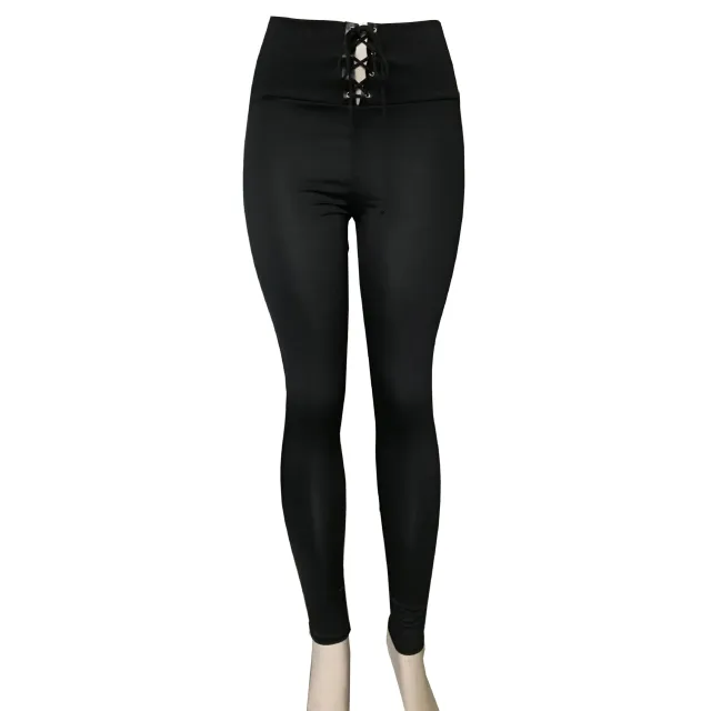 High Waist Lace up Belly Contracting And Close fitting Leggings Black - Shop at LoveMi