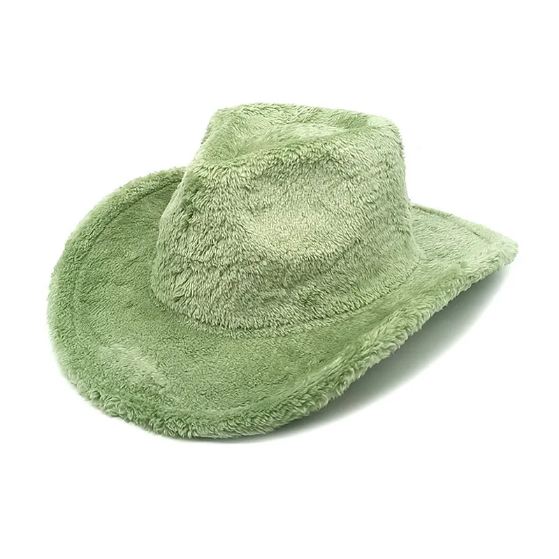 Faux Rabbit Fur Western Cowboy Hat Female Woolen Hat - Mint Green