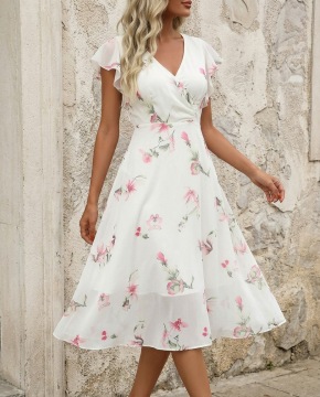 Fashionable Floral-print Chiffon Dress For Women