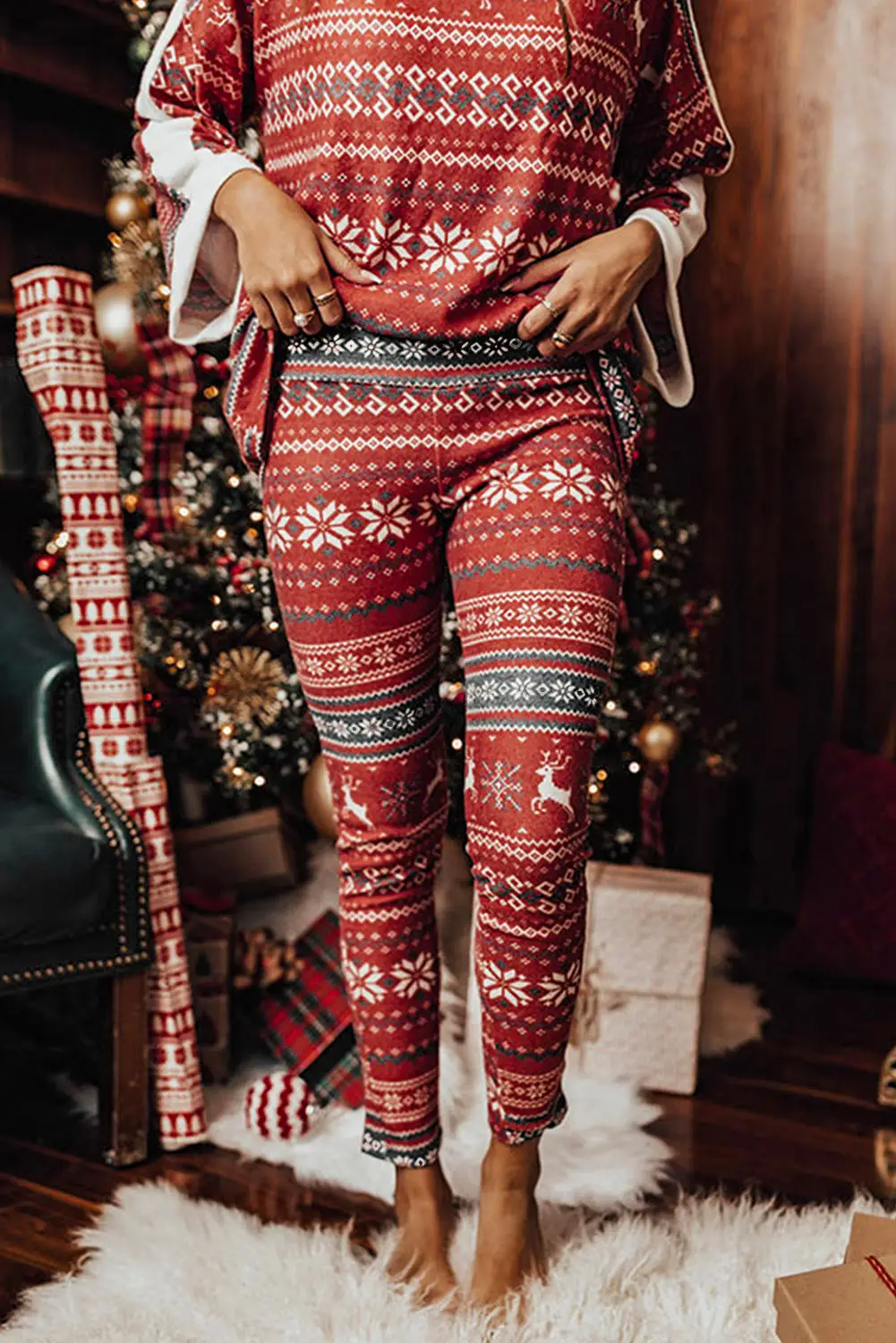 Christmas Loose Round Neck Print Homewear Suits Casual Two-piece Suit