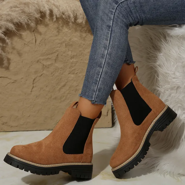 Frosted Mid ankle Chelsea Bootsstylish, Casual, And Versatile Women's Boots Brown - Shop at LoveMi
