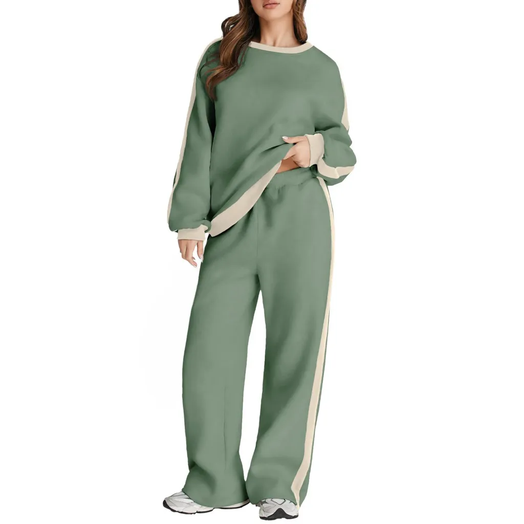 Leisure Simple Graceful Color Matching Long Sleeve Loose Commute Style Base Pullover Sweatshirt And Sweatpants - Tz70646Yen9-Xl