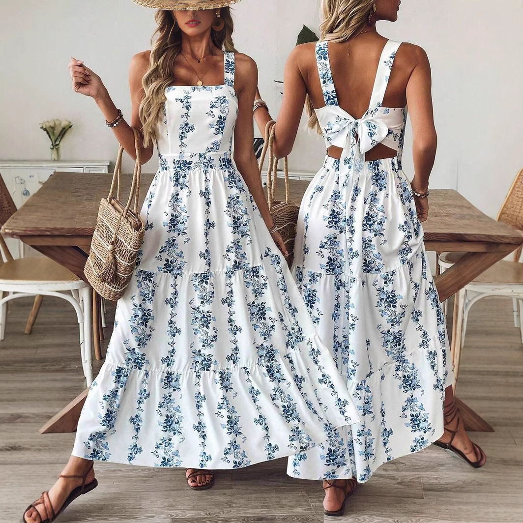 Women's Floral Print Waistline Design Casual Dress