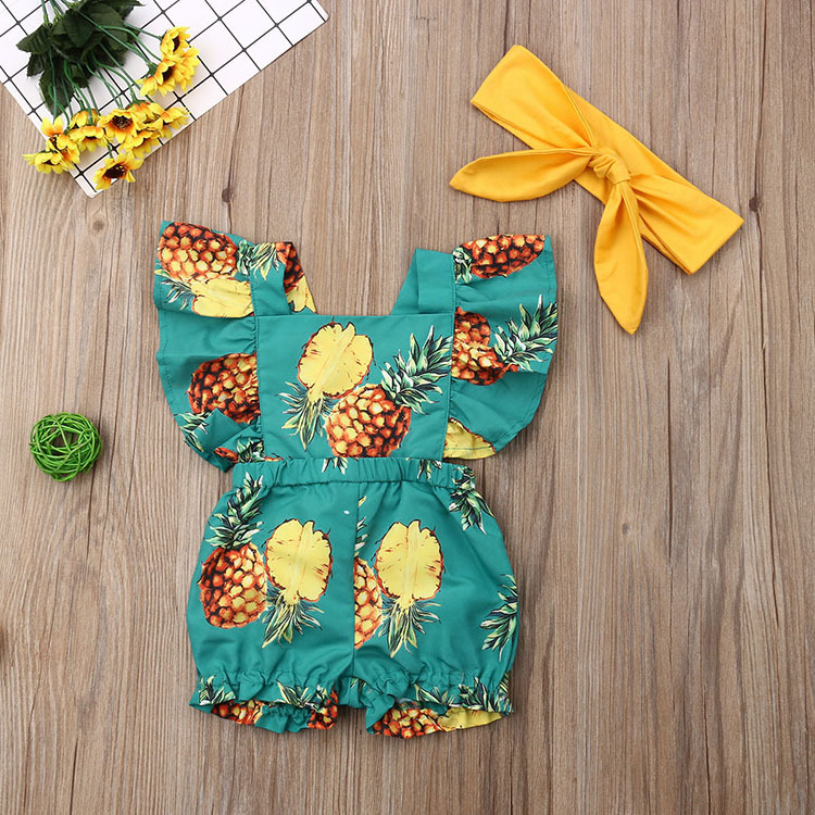 Baby Short Sleeve Thin Pineapple Print Baby Romper