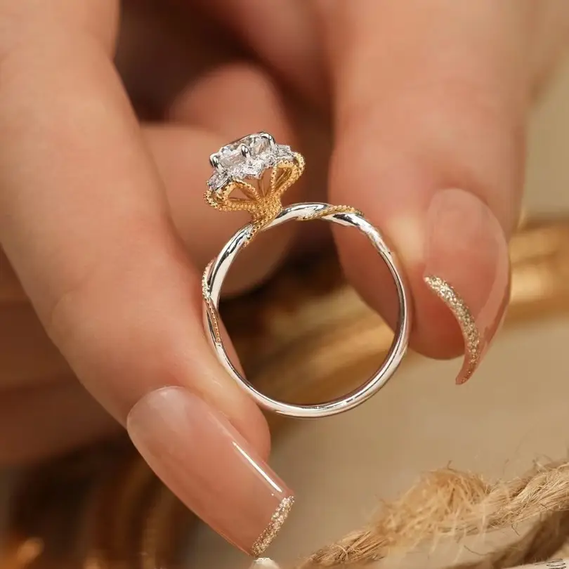 Two-tone Ribbon Moissanite Ring Women