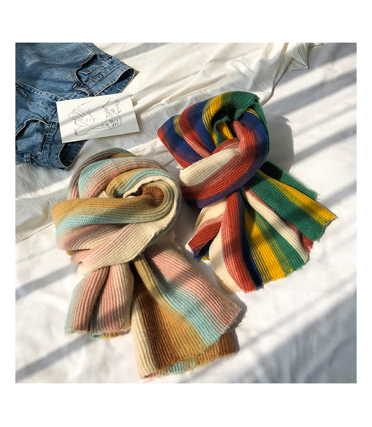 Rainbow Striped Knitted Scarf Image 6