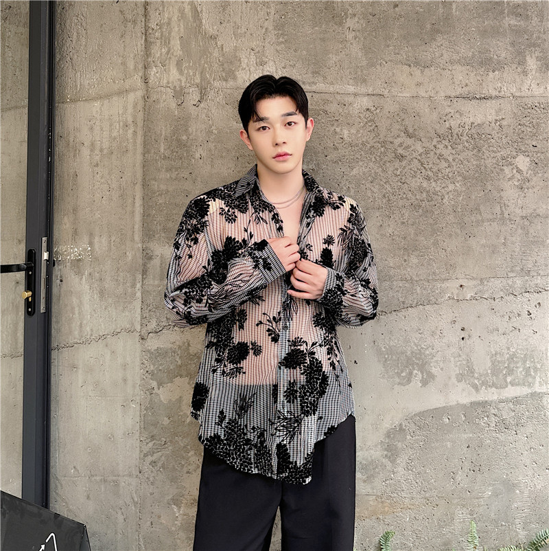 Mens Jacquard Hollow-Out Casual Shirt