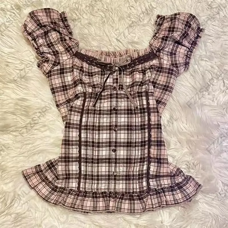 Retro French V-neck Sexy Women's Top - Pink