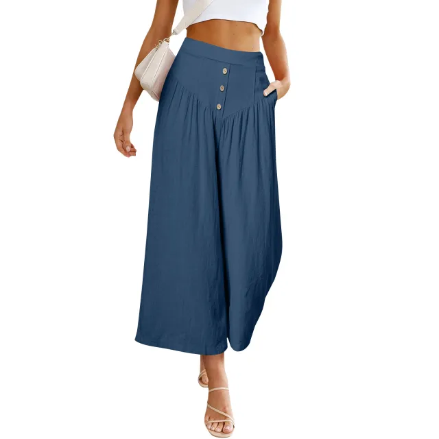 European And American Lazy Relaxed Casual Wide Leg High Waist Women's Cropped Pants Green - Shop at LoveMi