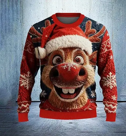 New 3D Printed Unisex Christmas Eve Round Neck Printed Sweatshirt Red - Shop at LoveMi
