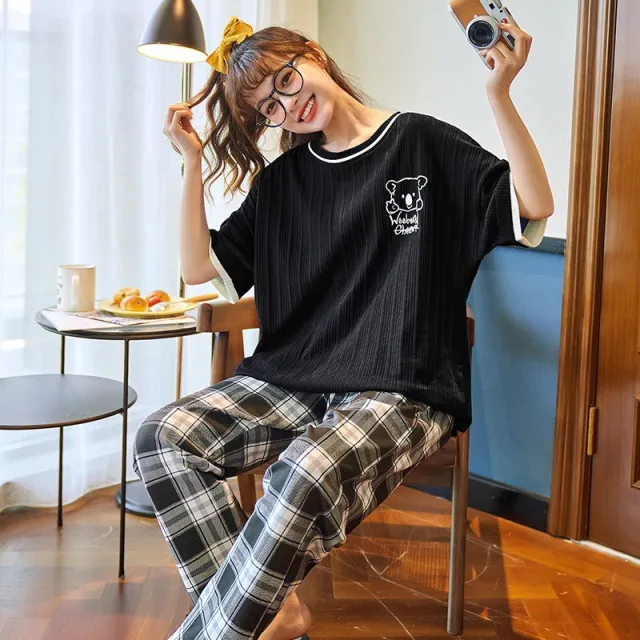 Summer Pajamas Women's Short sleeved Trousers Cotton Two piece Set 3257Style - Shop at LoveMi