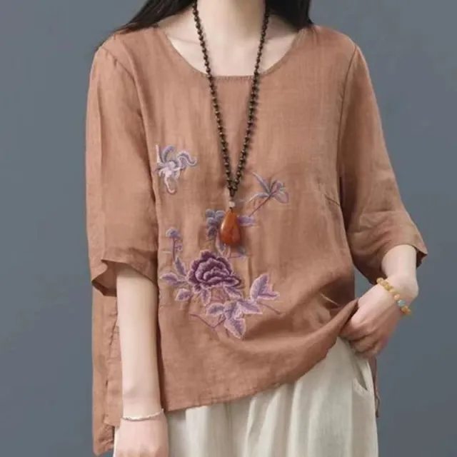 Women's Fashion Loose Cotton And Linen Tops Orange - Shop at LoveMi