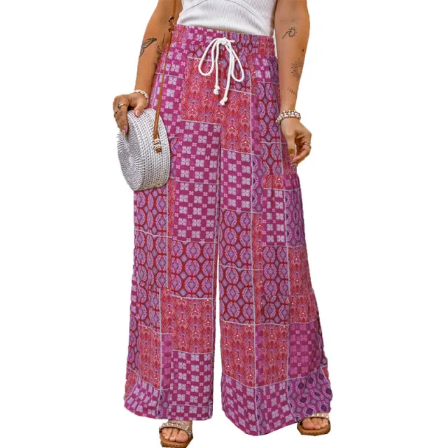 Floral Casual Pants Trousers Color Matching Dark Purple - Shop at LoveMi