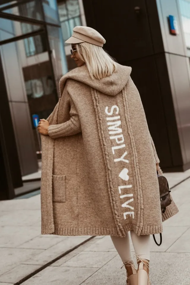 Ladies New Letter Hooded Long Cardigan Camel - Shop at LoveMi