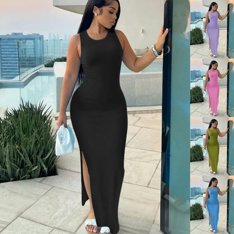Commute Style Sleeveless Round-neck High Waist Dress