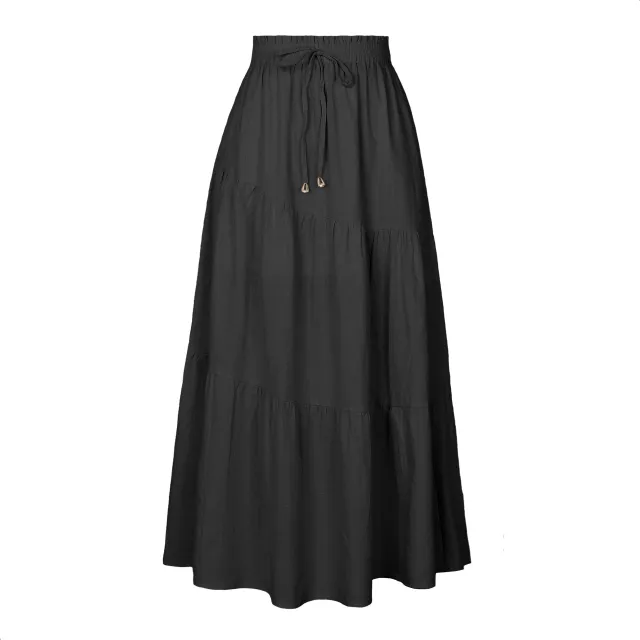 Women's High Waist Long Skirt Elastic Waist Black - Shop at LoveMi