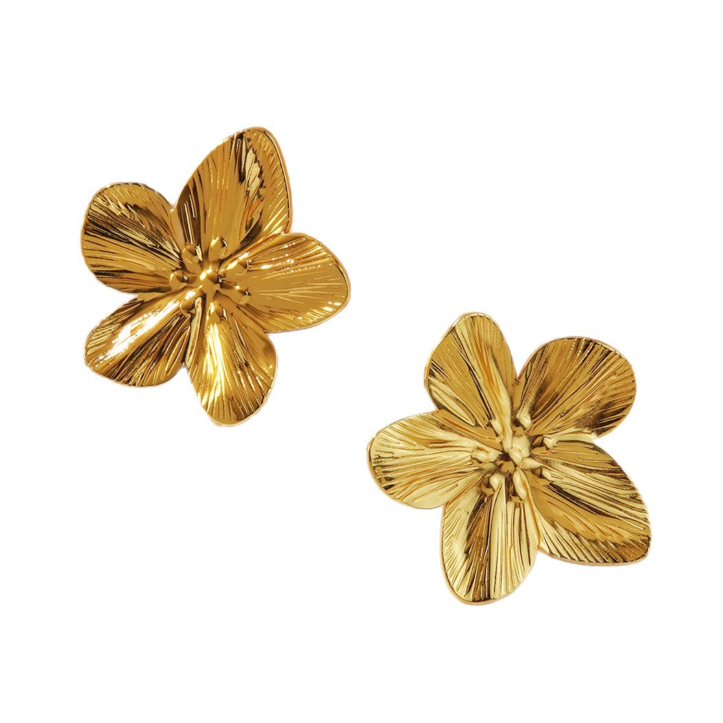 Stainless Steel Heart Bow Flower Necklace And Earrings Set