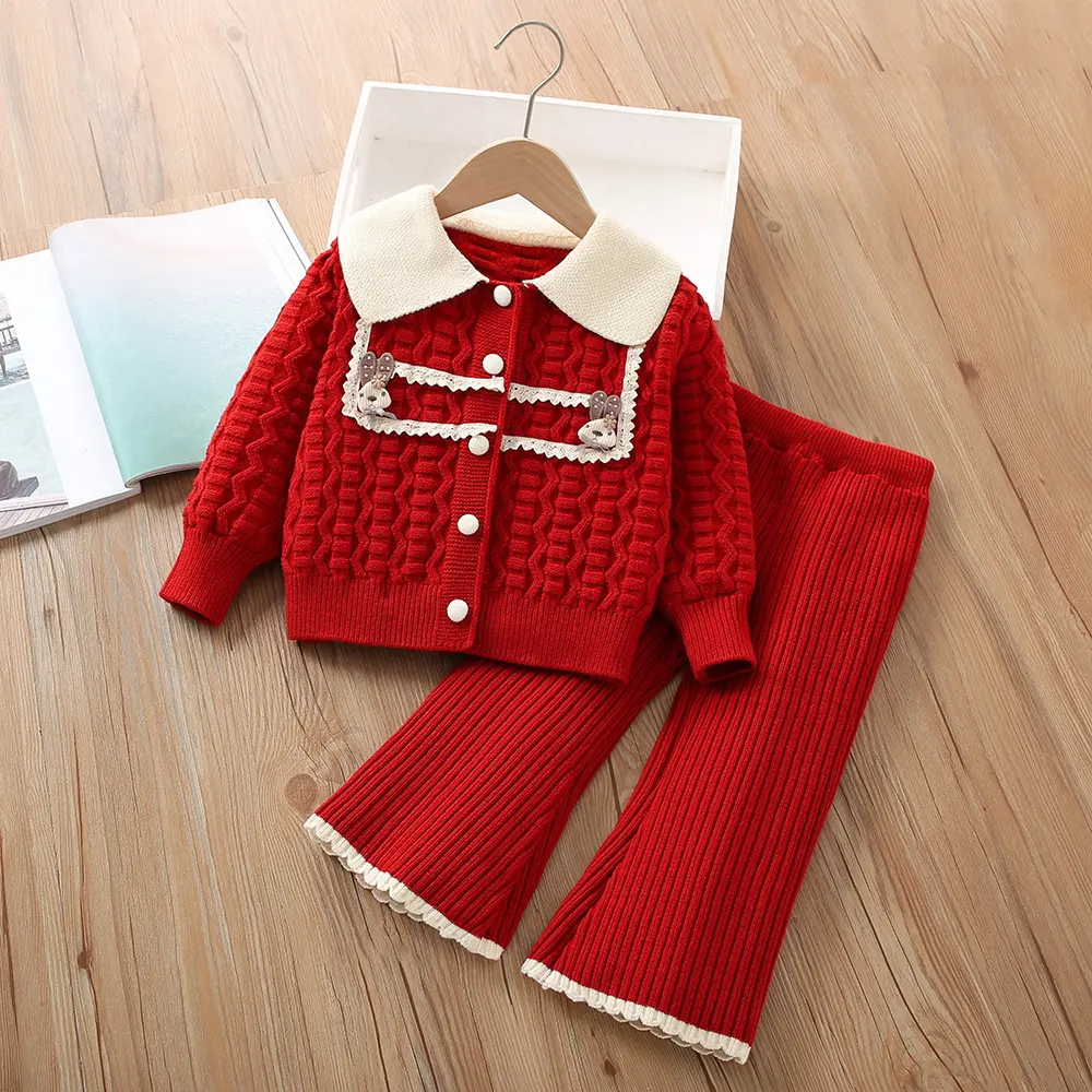 Western-style Knitted Cardigan And Trousers Two-piece Set