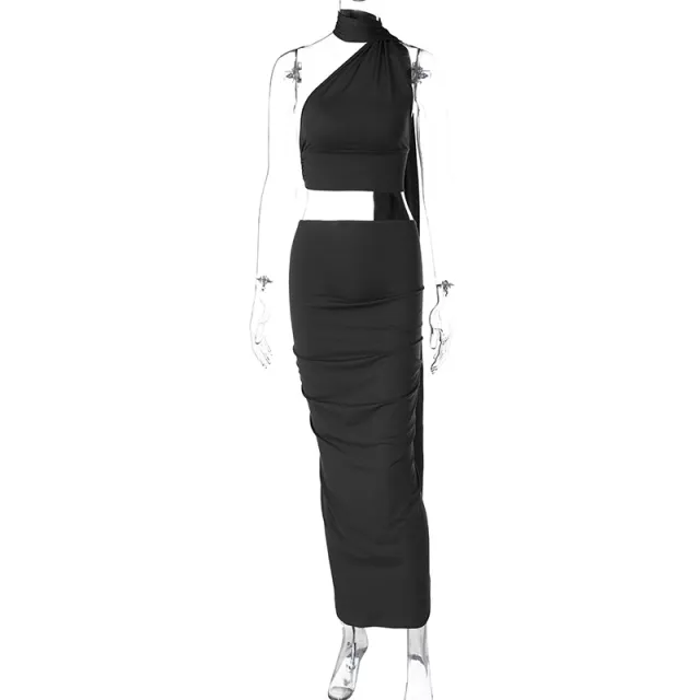 Fashion Backless Tube Top Slim Fit Pleated Skirt Black - Shop at LoveMi