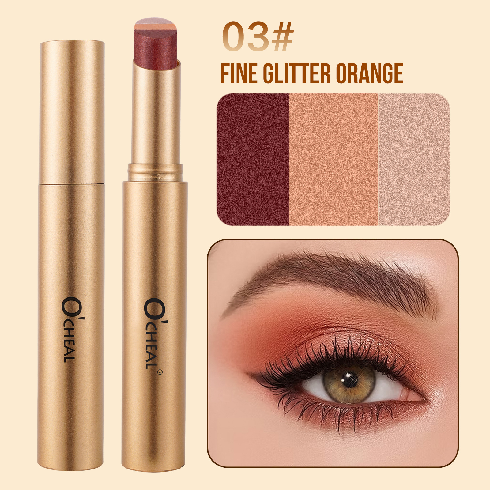 Three Color Eyeshadow Stick With Delicate Pearlescent Gradient Shimmer Powder