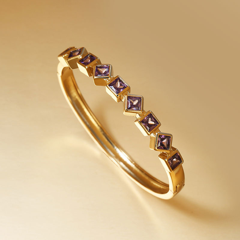 Geometric Square Inlaid Color Diamond Bracelet For Women D 052 Purple - Shop at LoveMi