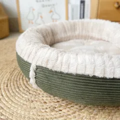Plush Dog Mat Autumn And Winter Kennel Round Nest Cat - Olive Green - View 1
