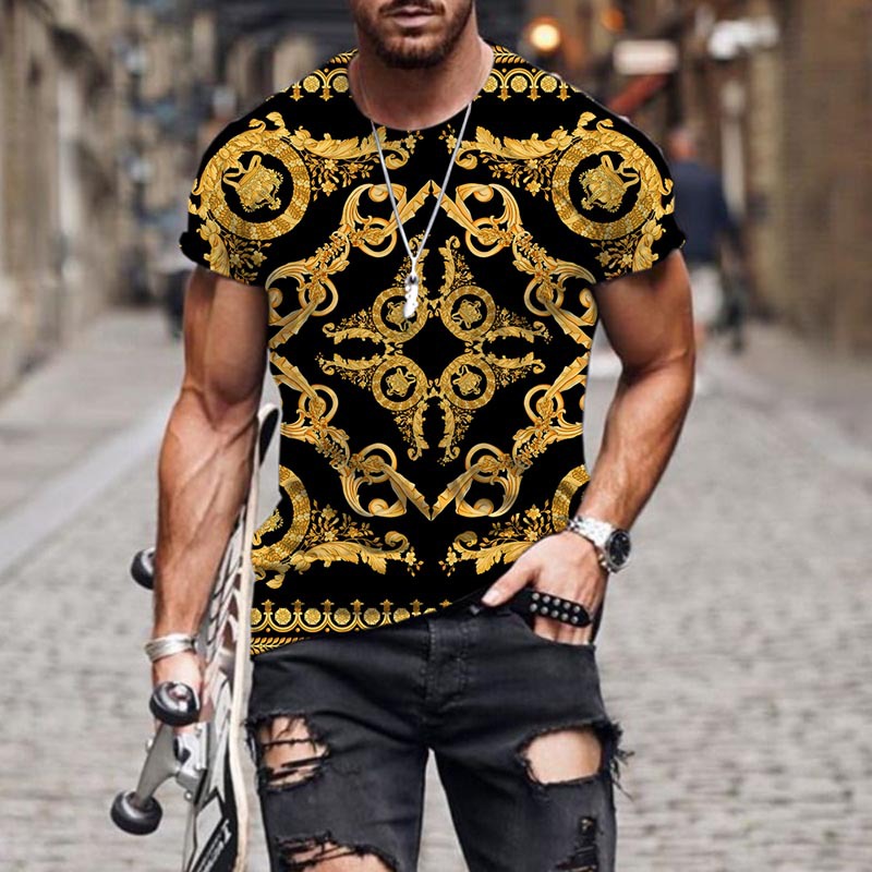 Title 5, Gold Pattern 3D Print T-Shirt Half Sleeve for m...