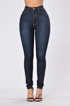 Women's Denim High Waist Stretch Slim Fit Skinny Pants - Dark Blue - View 1