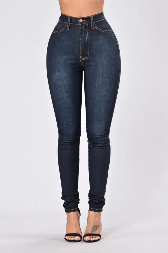 Women's Denim High Waist Stretch Slim Fit Skinny Pants Dark Blue - Shop at LoveMi