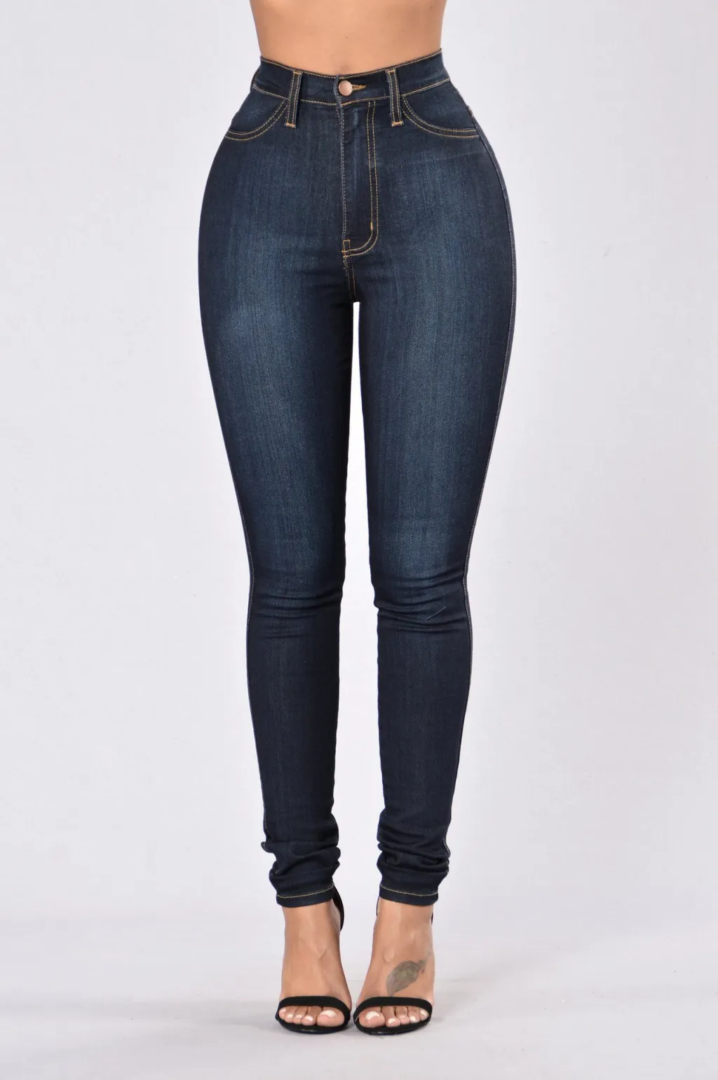 Women's Denim High Waist Stretch Slim Fit Skinny Pants - Dark Blue