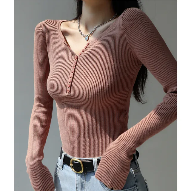 Slim Fit Slimming Knitted Top Versatile Trendy Red - Shop at LoveMi