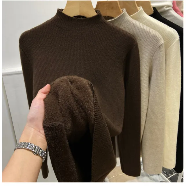 Women's Fashion Semi Turtle Neck Knitted Sweater Coffee - Shop at LoveMi