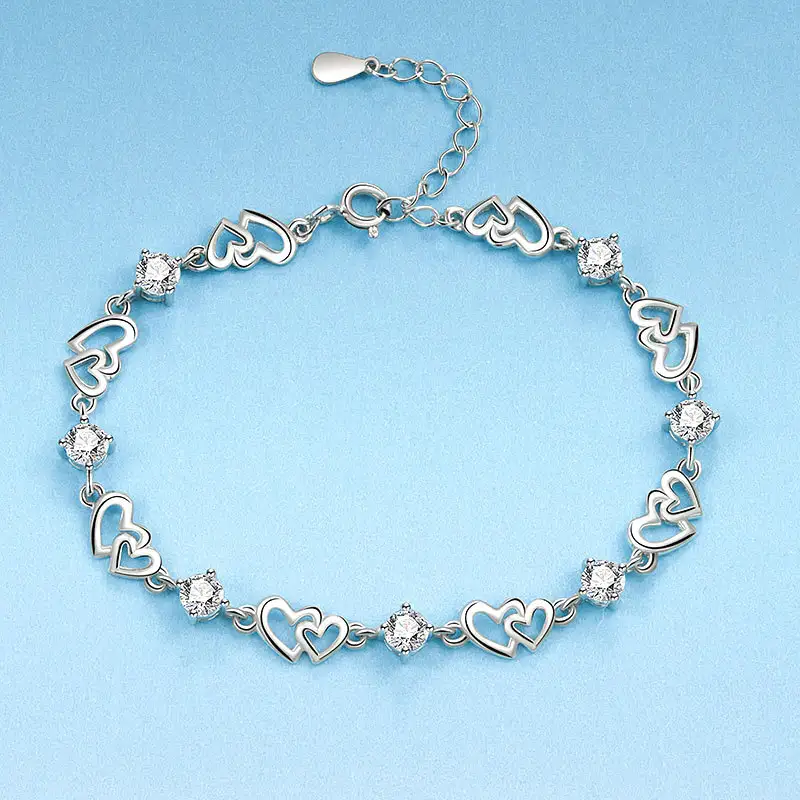 Special Interest Light Luxury Doppel Herz Blue Zircon Bracelet