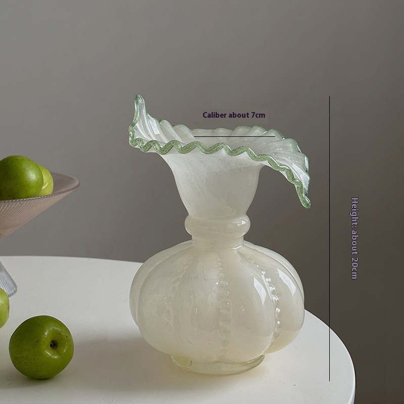 Beige Green Edge Glass Vase