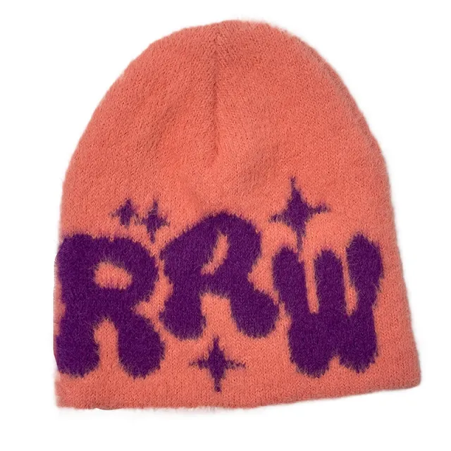 New Mink like Knitted Jacquard Hat Orange - Shop at LoveMi