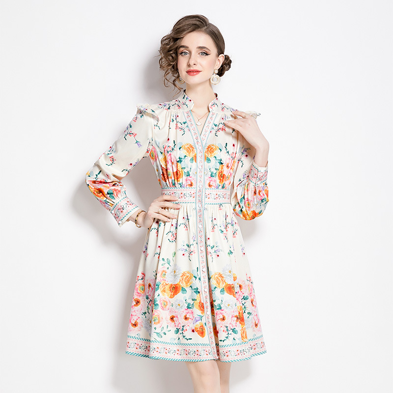 V-Neck Lantern-Sleeve Short Dress, picture 3 of 5
