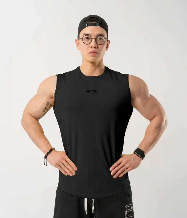 Men's Sleeveless Cotton Tank Top for Gym and Sports — Pure Black, M
