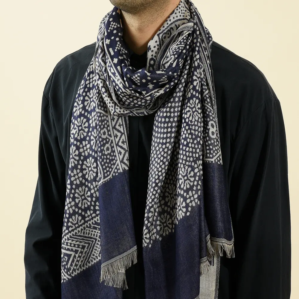 Cotton and Linen Yarn-dyed Scarf Short Beard Ethnic Style