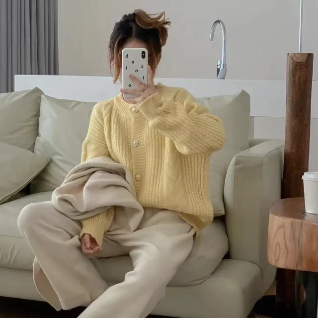 Idle Style Gentle Retro Twist Design Sweater Fashionable Jacket Women Yellow - Shop at LoveMi
