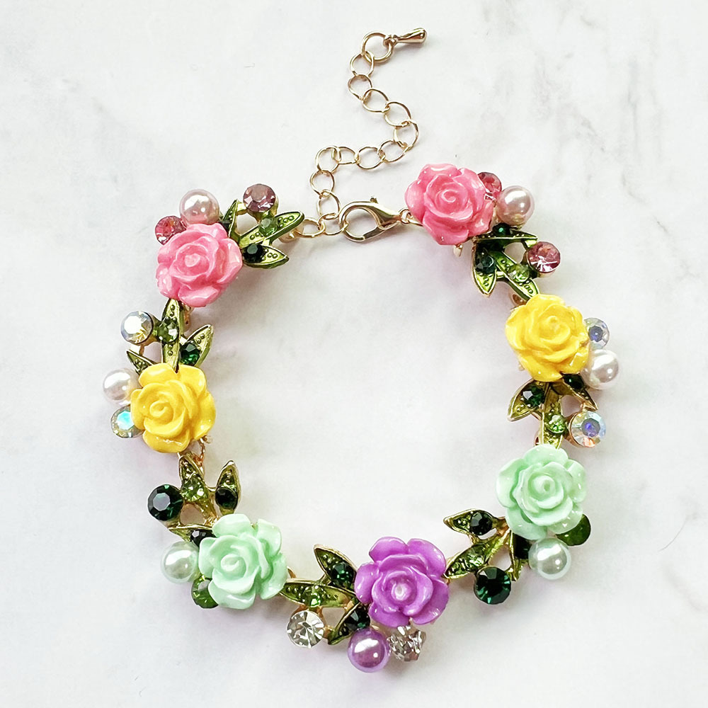 Eco-friendly Fully Diamond-encrusted Camellia Bracelet