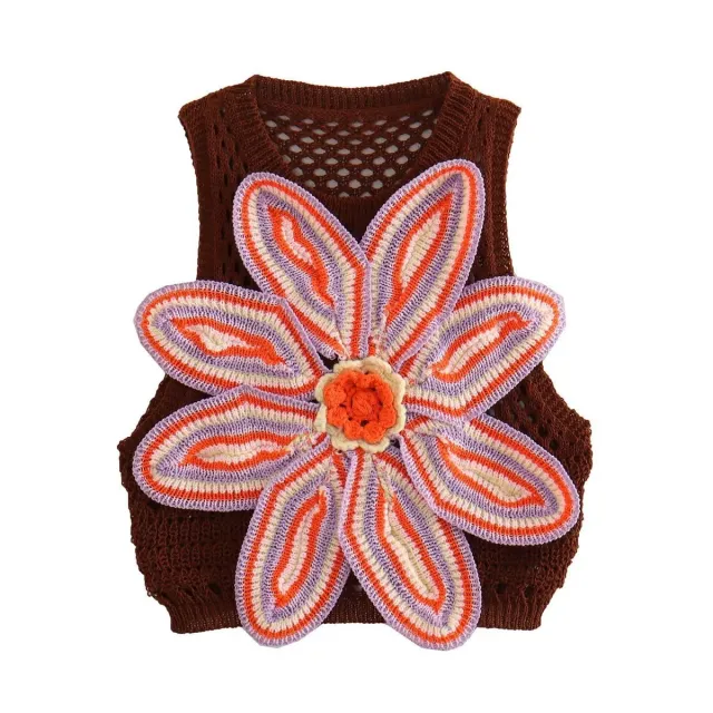 Flower Decorative Knitted Short Top Hollow out Suit Vest - Shop at LoveMi