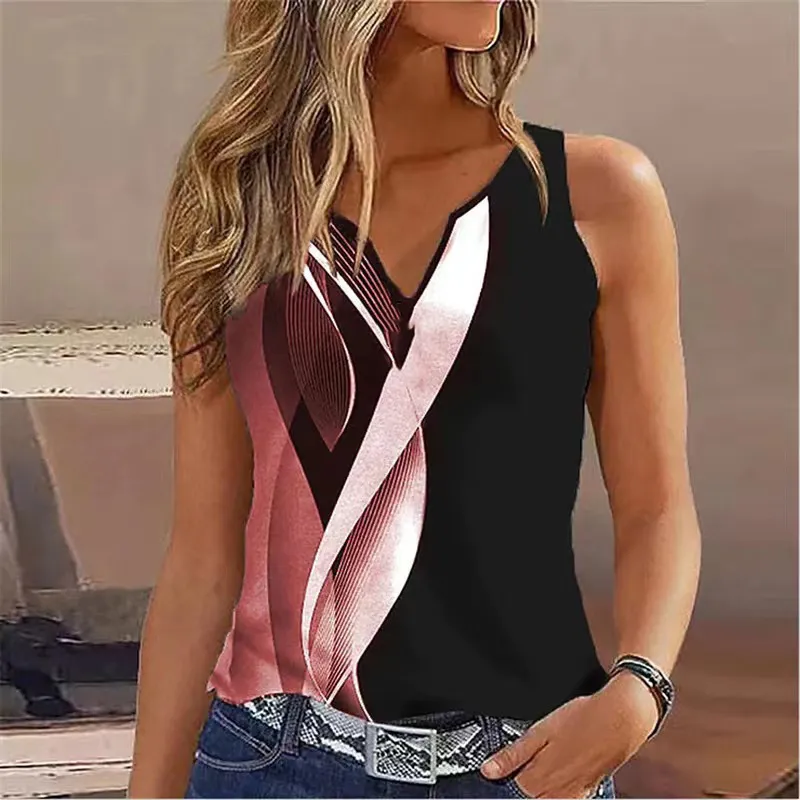 V-neck Buttons Sleeveless 3D Digital Casual Loose Vest - G45Z1472-L