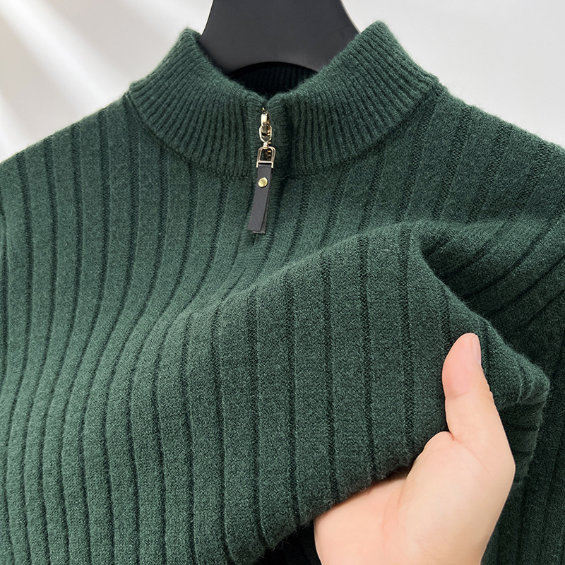 Men's Pullover Half Zipper Sweater Vertical Stripes