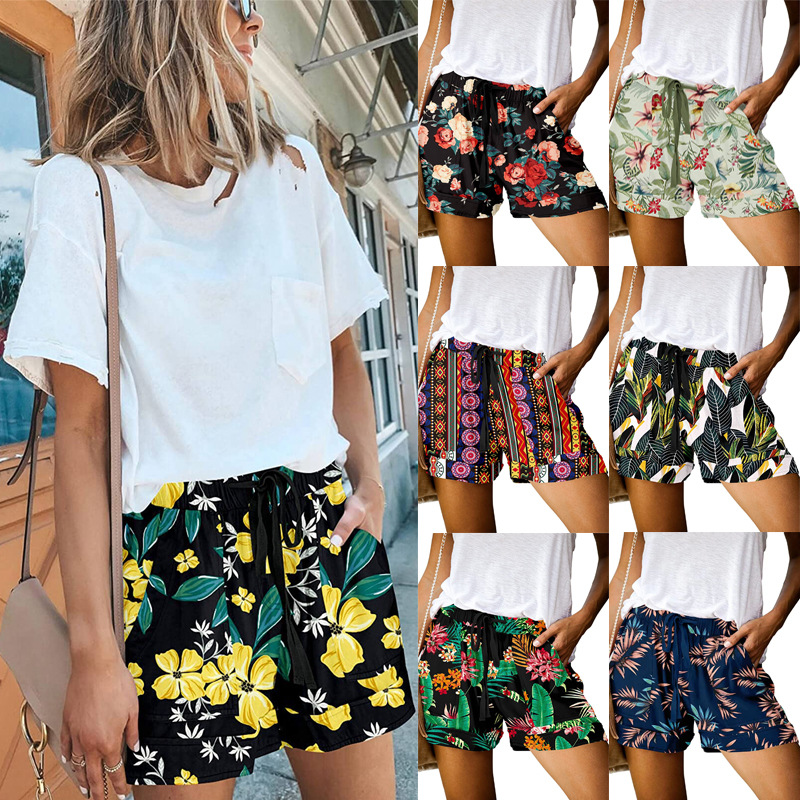 Summer Printed High Waist Straight Shorts Women's Casual Pants