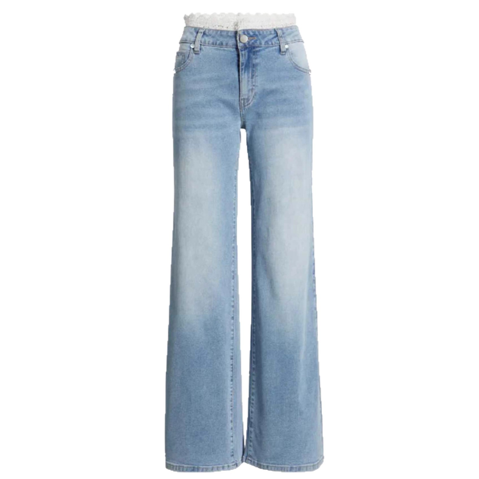 Womens Stylish Lace-trimmed Stretch Denim Jeans