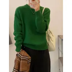 Loose And Lazy Style Thickened Sweater Top For Women - Green - View 1
