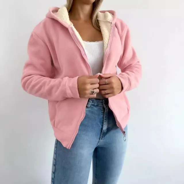 Zipper Kangaroo Pocket Warm Hooded Cardigan Sweater Pink - Shop at LoveMi