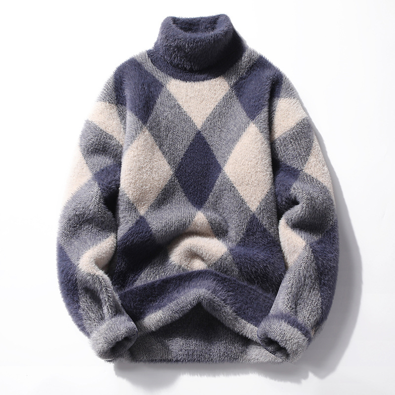 Half Turtleneck Men's Fleece-lined Thick Casual Sweater - Image 31