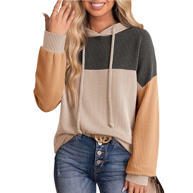 New style Color block Long sleeve Hoodie With A Loose Fit Black - Shop at LoveMi